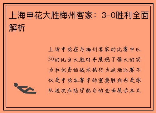 上海申花大胜梅州客家：3-0胜利全面解析