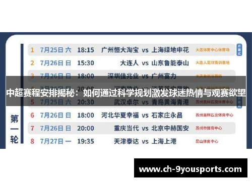 中超赛程安排揭秘：如何通过科学规划激发球迷热情与观赛欲望